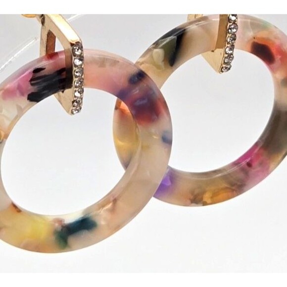 Kenneth Cole Earrings Multicolor Resin‎ Circles on Goldtone with Rhinestones - Picture 3 of 6
